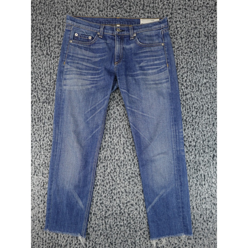 Rag‎ & Bone Dre Slim Boyfriend Jeans Womens 27 Blue Raw Hem Distressed